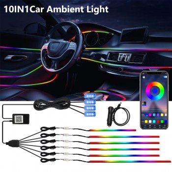 10-IN-1 Ambient LED Car Interior Light with Acrylic Rainbow Strip
