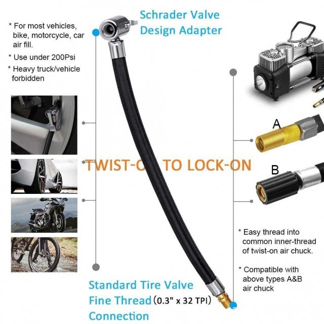 Universal Tire Inflator Hose with Locking Air Chuck for Cars & Bikes - Image 4