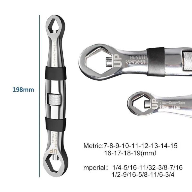 Universal Dual-Head 23-in-1 Adjustable Wrench – Metric & Imperial, 7-19MM Ratchet Spanner