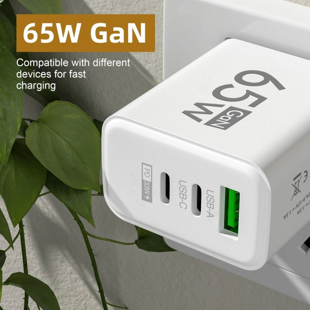 65W GaN USB-C Fast Charger with PD & Quick Charge 3.0