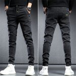 Men's Streetwear Cargo Denim Joggers - Black & Gray Baggy Jeans - Image 2