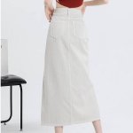 Vintage High Waist Denim Skirt - Casual Split Long Skirt - Image 3
