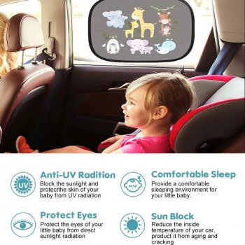 Cute Cartoon Car Sun Shade for Side Windows - UV Protection, Electrostatic Adsorption, 44x36cm