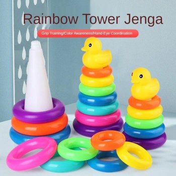 Colorful Animal-Themed Wooden Stacking Ring Tower: Fun Learning and Development Toy