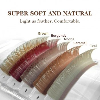 Colorful Mink-Effect Lash Extensions: Caramel, Brown, Teal, Mocha Shades