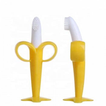 Safe and Fun Banana-Shaped Silicone Baby Toothbrush - BPA Free, Teething-Friendly Design