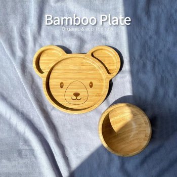 Eco-Friendly Animal Pattern Bamboo Children's Dinnerware with Suction Base