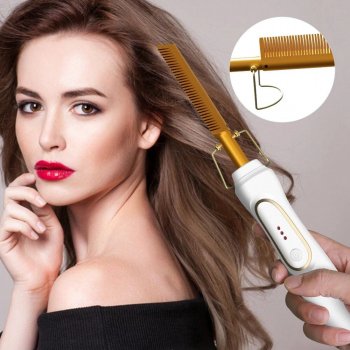 Versatile 3-in-1 Hot Comb Hair Straightener & Curler for All Hair Types