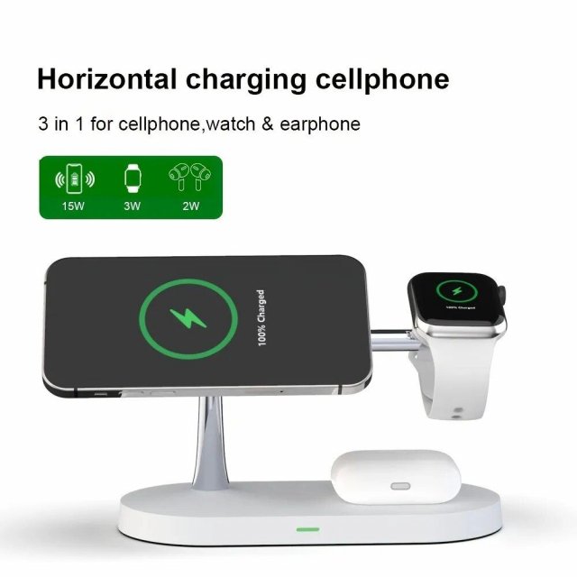 3-in-1 Magnetic Wireless Charging Dock with LED Night Light for iPhone, Apple Watch, and AirPods