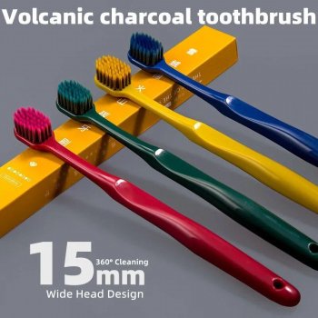 Volcanic Charcoal Wide-Head Soft Toothbrush - Eco-Friendly, Portable, For Sensitive Gums