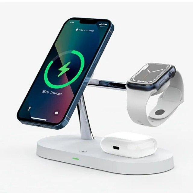 3-in-1 Magnetic Wireless Charging Dock with LED Night Light for iPhone, Apple Watch, and AirPods