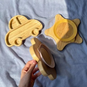 Eco-Friendly Animal Pattern Bamboo Children's Dinnerware with Suction Base