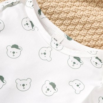 Adorable Bear-Themed Baby Clothing Set - Comfy Cotton Long Sleeve Top and Strap Pants for Boys and Girls