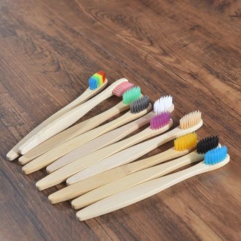 Colorful Kids Eco-Friendly Bamboo Toothbrushes - 10 Piece Set