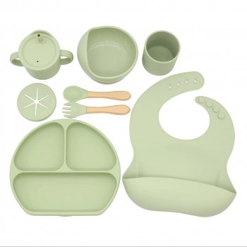Safe & Easy Baby Feeding Set - Silicone Suction Bowl, Plate, Bibs, Utensils & Cup