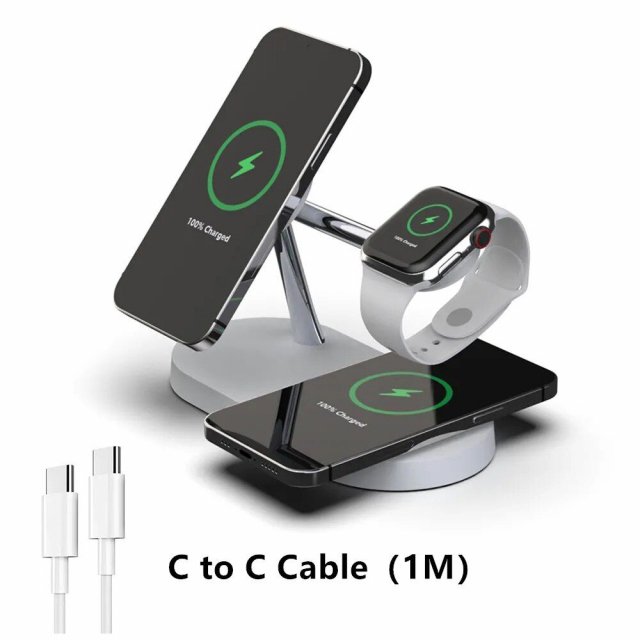 3-in-1 Magnetic Wireless Charging Dock with LED Night Light for iPhone, Apple Watch, and AirPods