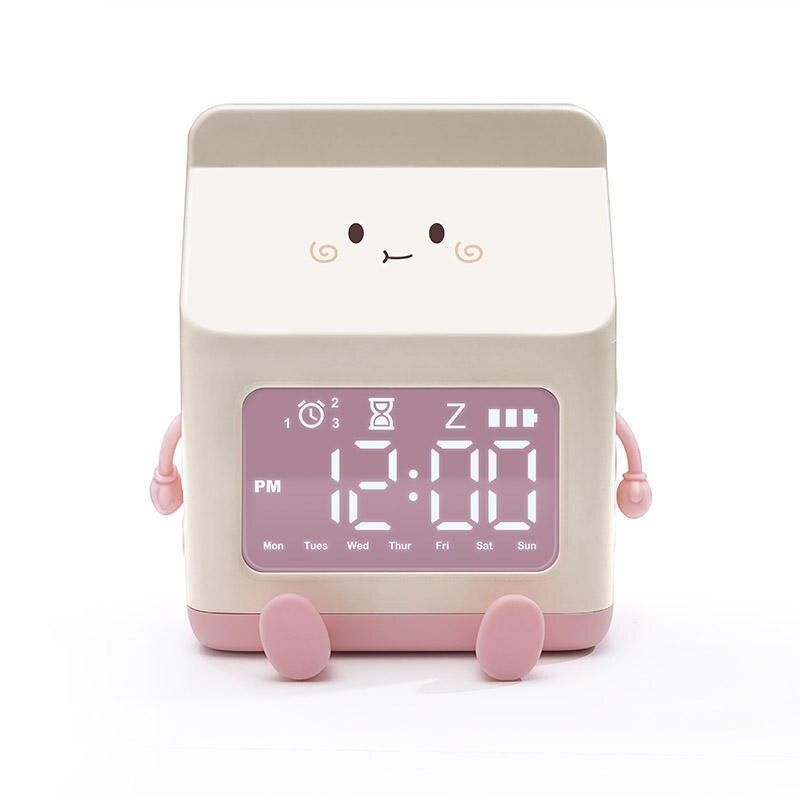 Charming Cartoon Milk Carton Alarm Clock - Perfect for Kids and Students 