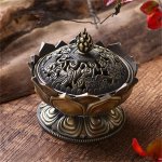 Elegant Lotus Flower Incense Burner - Zinc Alloy Sandalwood Censer for Home & Temple