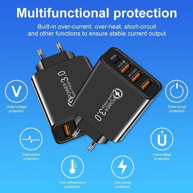 3-Port Adapter with Fast Charging Function