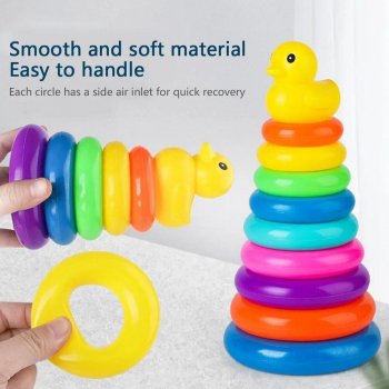 Colorful Animal-Themed Wooden Stacking Ring Tower: Fun Learning and Development Toy
