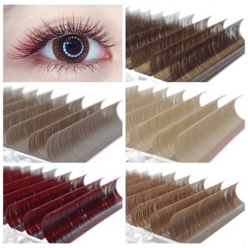 Colorful Mink-Effect Lash Extensions: Caramel, Brown, Teal, Mocha Shades