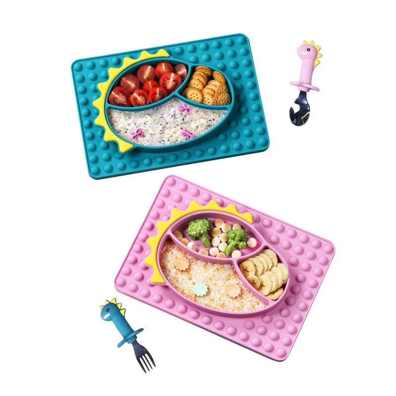 Adorable Dinosaur Bubble Dinner Plate - Safe, Fun Silicone Tableware for Kids 