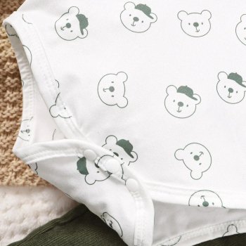 Adorable Bear-Themed Baby Clothing Set - Comfy Cotton Long Sleeve Top and Strap Pants for Boys and Girls