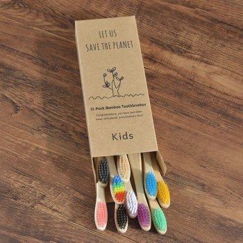 Colorful Kids Eco-Friendly Bamboo Toothbrushes - 10 Piece Set