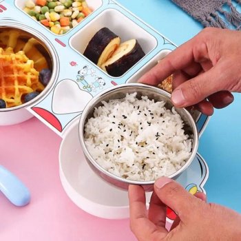 Stainless Steel Cartoon Kids Feeding Bowl & Car Divider Plate - Creative & Safe Tableware for Children