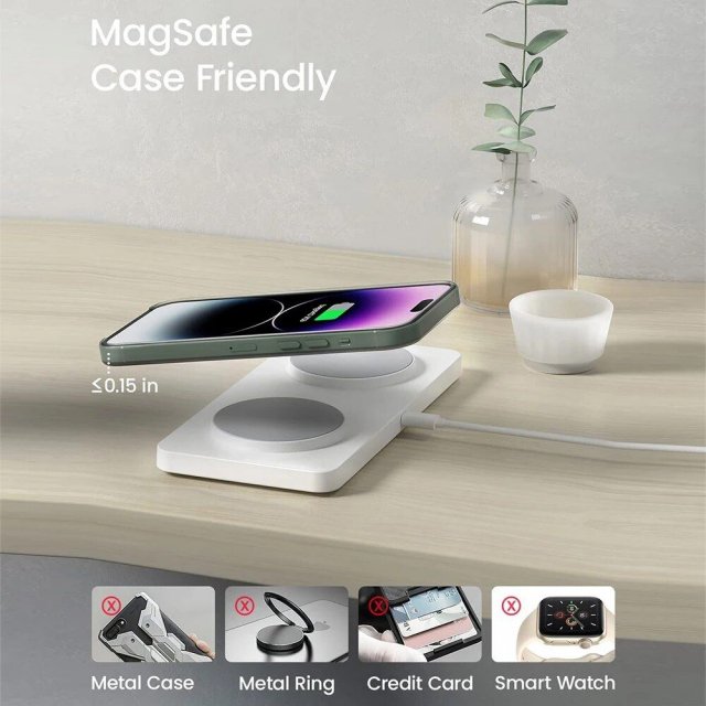 Dual Magnetic 2-in-1 Wireless Charger Stand for iPhone & Samsung