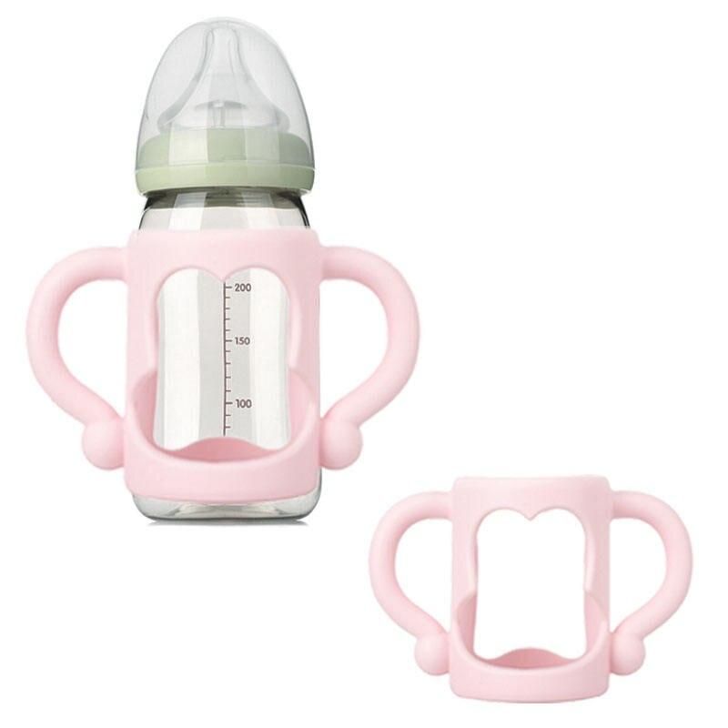 Universal Silicone Baby Bottle Grip Handle - Wide Mouth, Heat Resistant, Multi-Color Options 