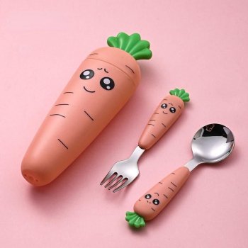 Cartoon Stainless Steel Baby Feeding Utensil Set - Fork & Spoon