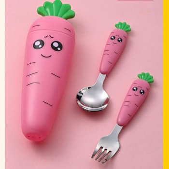 Cartoon Stainless Steel Baby Feeding Utensil Set - Fork & Spoon