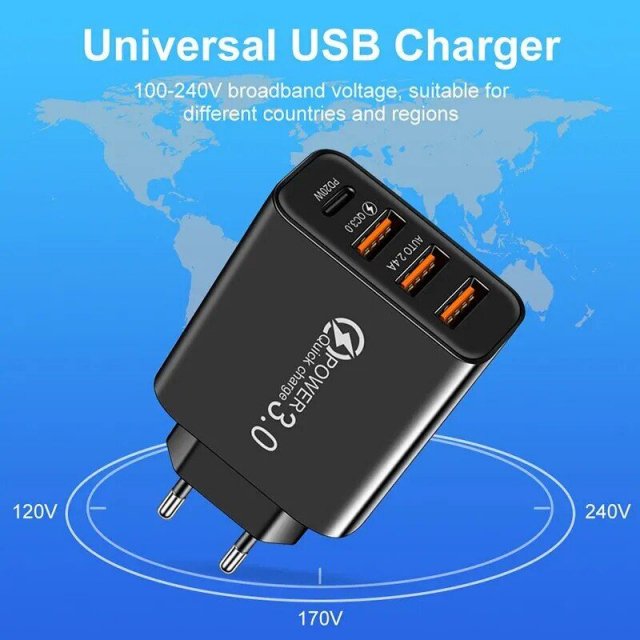 3-Port Adapter with Fast Charging Function