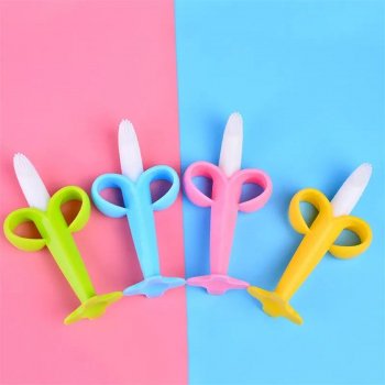 Banana Shaped Silicone Teething Toy for Babies - BPA Free, Soft Chewable Toothbrush and Teether