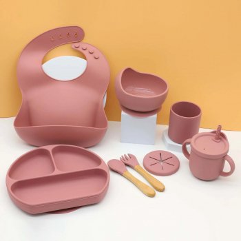 Safe & Easy Baby Feeding Set - Silicone Suction Bowl, Plate, Bibs, Utensils & Cup