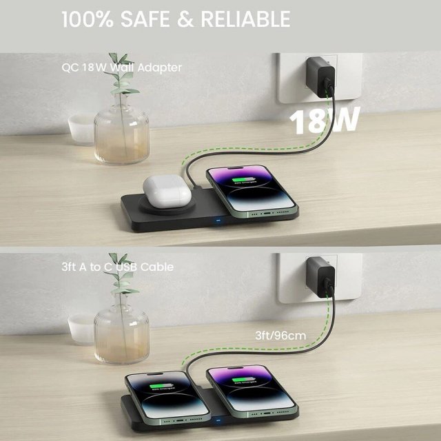 Dual Magnetic 2-in-1 Wireless Charger Stand for iPhone & Samsung