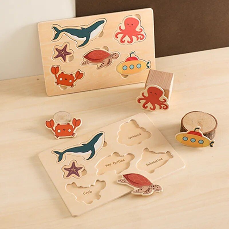 1pc 3D Wooden Animals Montessori Puzzle 