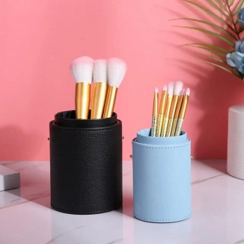 Elegant PU Leather Makeup Brush Holder - Perfect for Travel and Home Organization