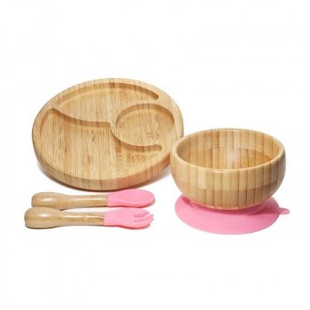 Wooden Baby Feeding Set with Silicone Suction and Animal Patterns