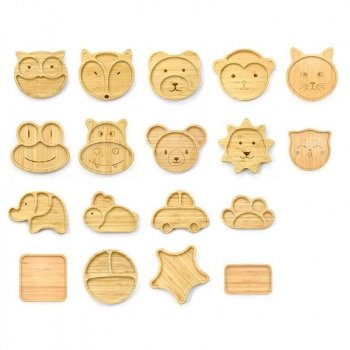 Eco-Friendly Animal Pattern Bamboo Children's Dinnerware with Suction Base