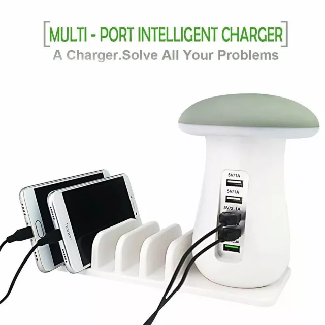 5-Port USB Charging Station with Mushroom Night Lamp & Desktop Organizer - Image 4