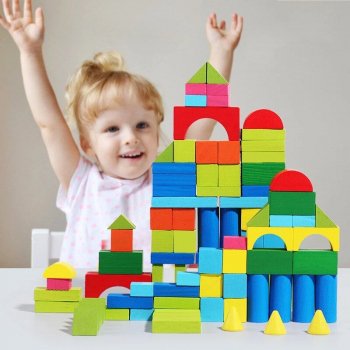 Eco-Friendly Wooden Building Blocks Set (100 Pieces) with Storage Box