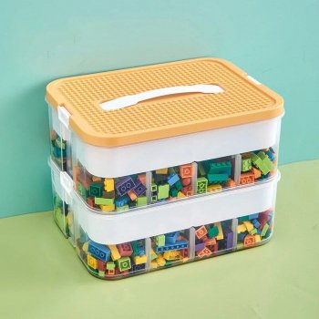 Kids Building Blocks Storage Box - 2 Layer Adjustable Lego-Compatible Organizer