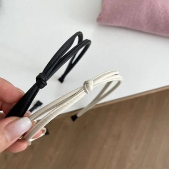 Elegant Korean Knotted PU Leather Headband - Simple Geometric Thin Hair Hoop for Women