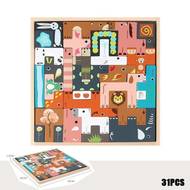 Children's Educational Creative Wooden Three-Dimensional Puzzle Tetris - Image 7
