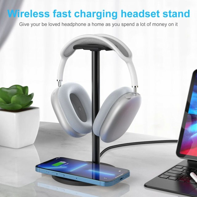 2-in-1 Fast Wireless Charging Pad & Headphone Stand