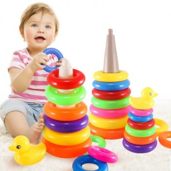 Colorful Animal-Themed Wooden Stacking Ring Tower: Fun Learning and Development Toy