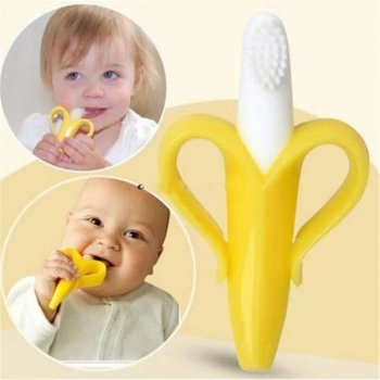 Banana Shaped Silicone Teething Toy for Babies - BPA Free, Soft Chewable Toothbrush and Teether