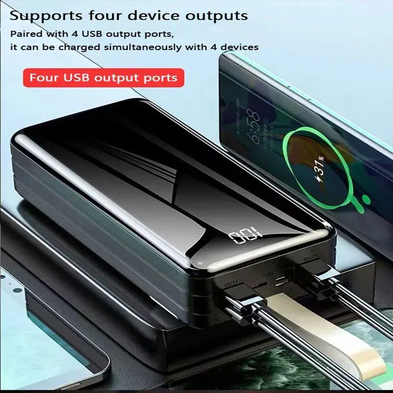 100000mAh Ultra-Portable Power Bank with 4 USB, Digital Display & Super-Fast Charging 